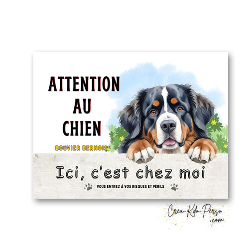Plaque Bouvier Bernois Attention au chien Panneau de portail je monte la garde
