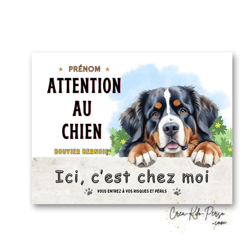 Plaque Bouvier Bernois Attention au chien Panneau de portail je monte la garde
