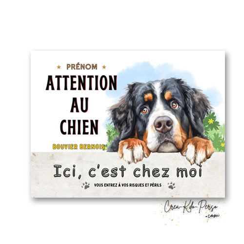 Plaque Bouvier Bernois Attention au chien Panneau de portail je monte la garde