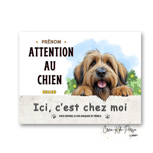 Plaque Briard je monte la garde panneau de portail Attention au chien