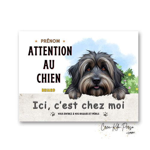 Plaque Briard je monte la garde panneau de portail Attention au chien