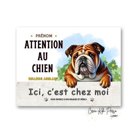 Plaque Bulldog Anglais je monte la garde panneau de portail Attention au chien
