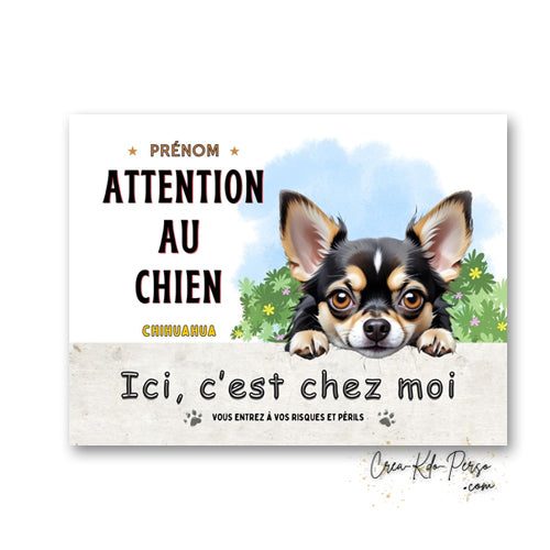 Plaque Chihuahua Attention au chien panneau de portail je monte la garde