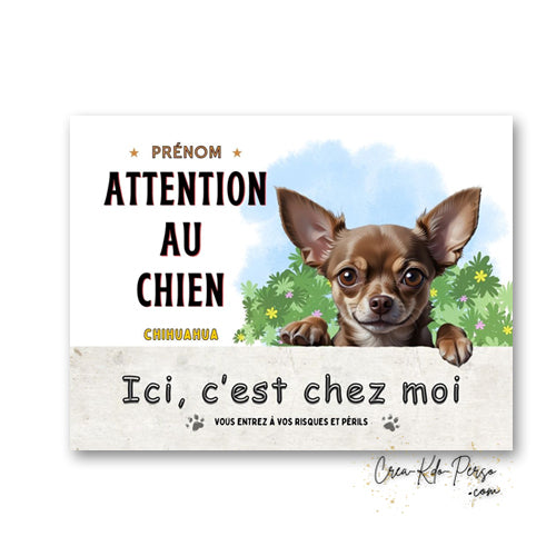 Plaque Chihuahua Attention au chien panneau de portail je monte la garde