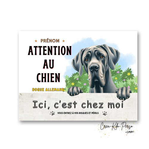 Plaque Dogue Allemand je monte la garde panneau de portail Attention au chien