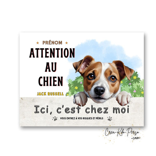Plaque Jack Russell Attention au chien panneau de portail