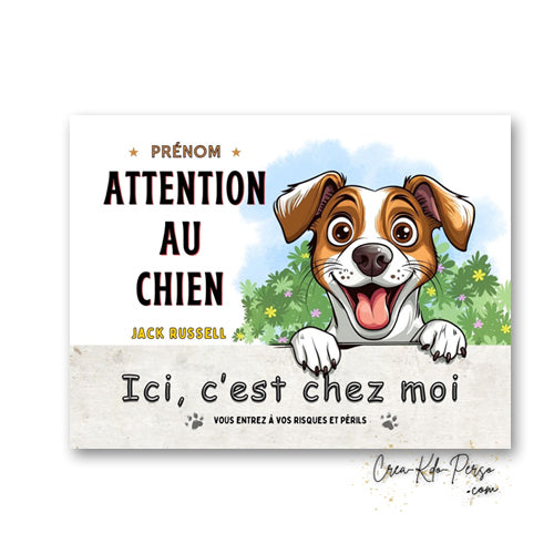 Plaque Jack Russell Attention au chien panneau de portail