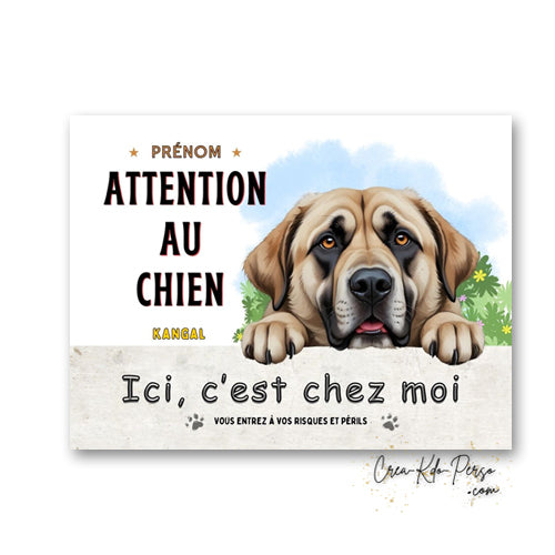 Plaque Kangal Panneau de portail Attention au chien ici c'est chez moi
