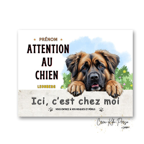 Plaque Leonberg Attention au chien panneau de portail