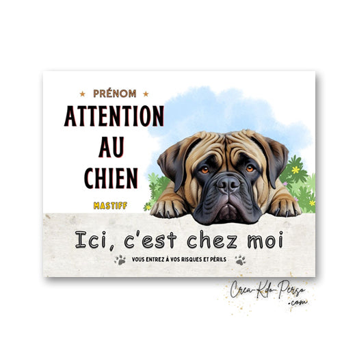 Plaque Mastiff panneau de portail Attention au chien