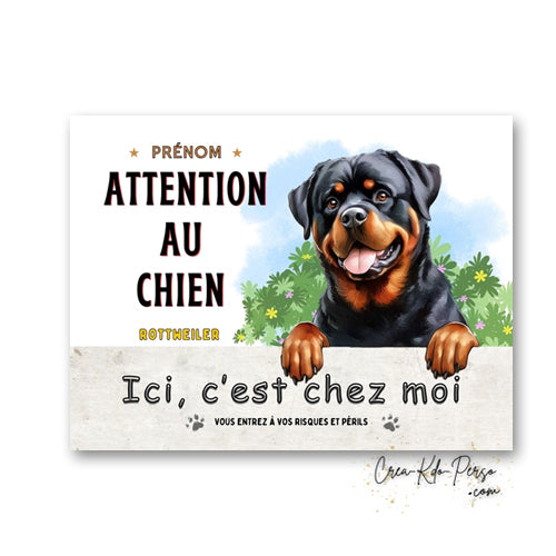 Plaque de portail Rottweiler Attention au chien panneau je monte la garde
