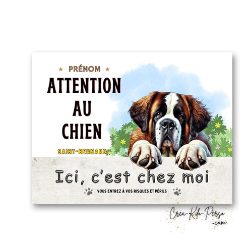 Plaque de portail Saint-Bernard Attention au chien panneau je monte la garde