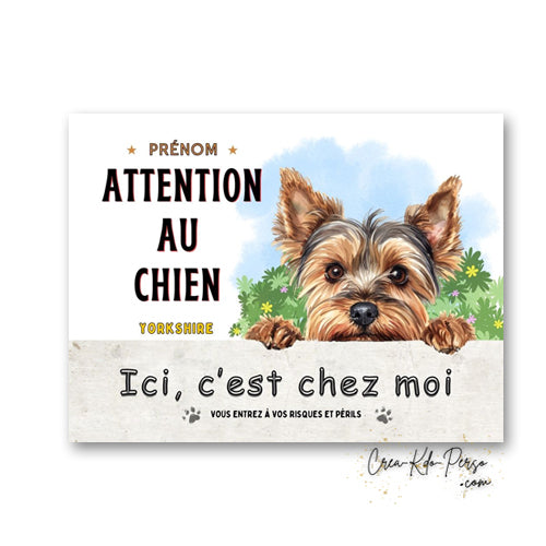 Plaque Yorkshire Attention au chien panneau de portail je monte la garde