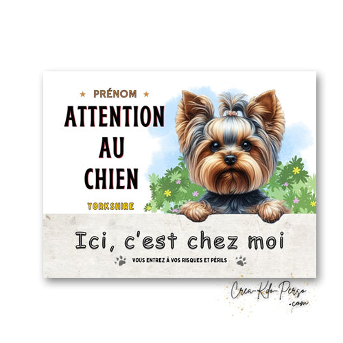 Plaque Yorkshire Attention au chien panneau de portail je monte la garde
