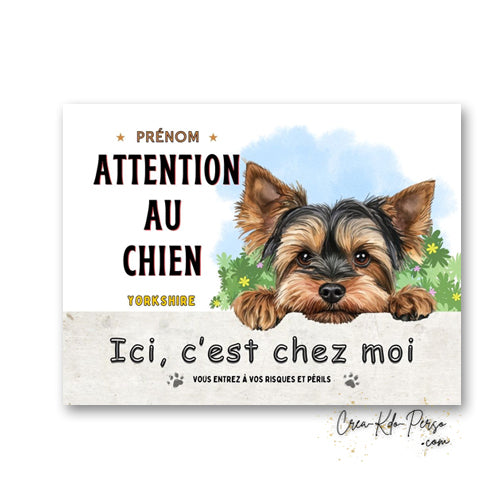 Plaque Yorkshire Attention au chien panneau de portail je monte la garde