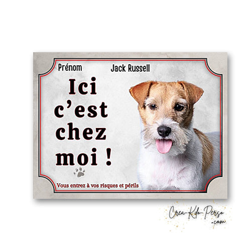 Plaque Jack Russell Attention au chien panneau de portail