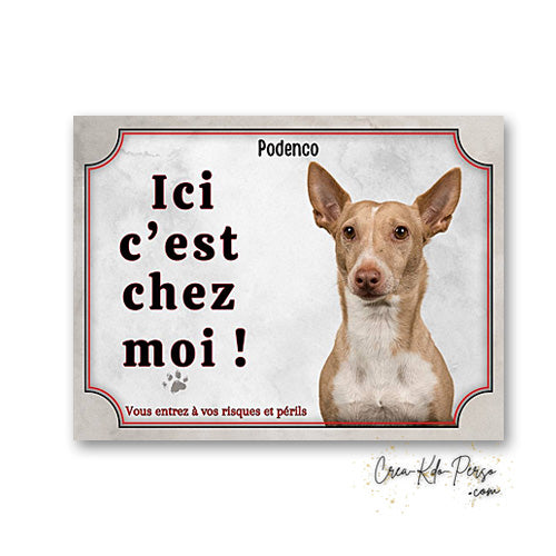 Plaque Podenco Attention au chien panneau de portail je monte la garde