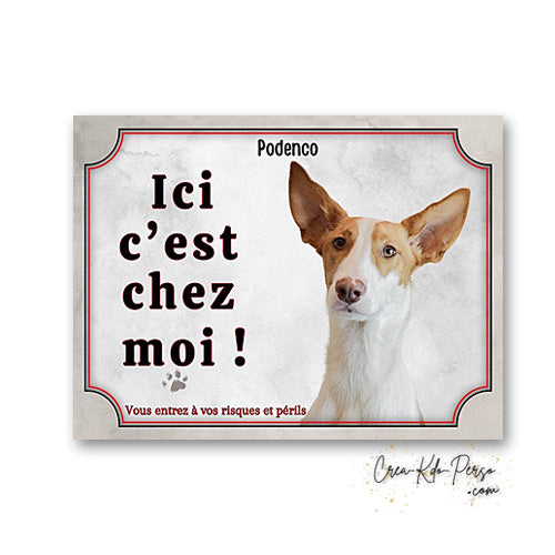Plaque Podenco Attention au chien panneau de portail je monte la garde