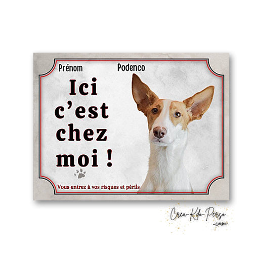 Plaque Podenco Attention au chien panneau de portail je monte la garde