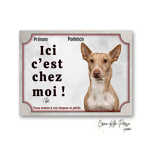 Plaque Podenco Attention au chien panneau de portail je monte la garde
