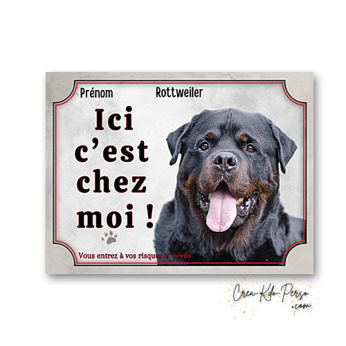 Plaque de portail Rottweiler Attention au chien panneau je monte la garde