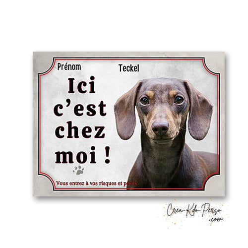Plaque teckel Attention au chien panneau de portail je monte la garde
