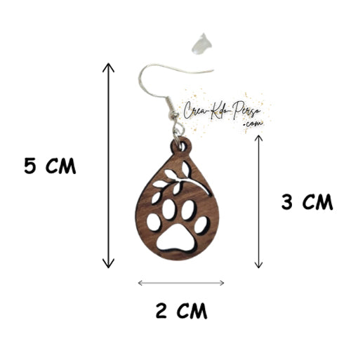 Boucles d'oreilles Goutte Patte d'Animal & Branche en Contreplaqué de Bois – Bijoux Nature artisanaux