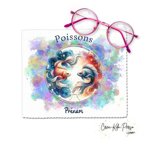 Chiffon à lunettes personnalisé signe astrologique Poissons horoscope