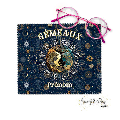 Chiffon à lunettes personnalisé signe astrologique horoscope Gémeaux
