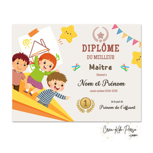 Diplôme à personnaliser cadeau maitresse maitre