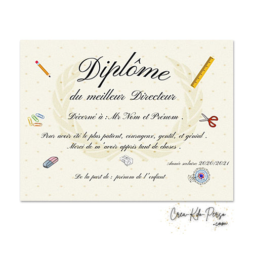 Diplôme à personnaliser cadeau directeur