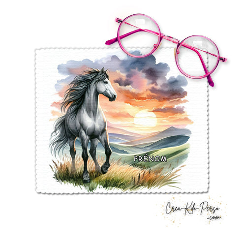 Chiffonnette chiffon essui lunettes motif Cheval aquarelle personnalisé