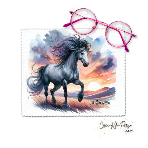 Chiffonnette chiffon essui lunettes motif Cheval aquarelle personnalisé