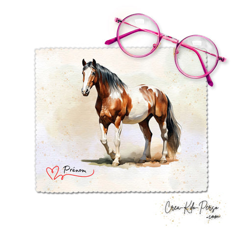 Chiffonnette chiffon essui lunettes motif Cheval aquarelle personnalisé