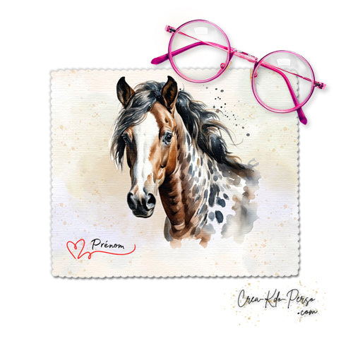 Chiffonnette chiffon essui lunettes motif Cheval aquarelle personnalisé