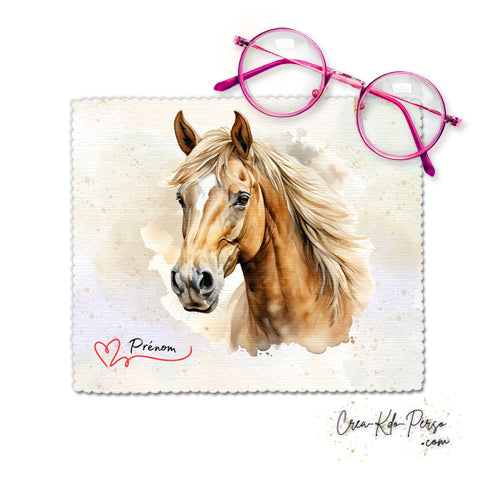 Chiffonnette chiffon essui lunettes motif Cheval aquarelle personnalisé