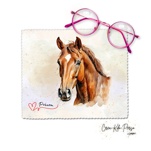 Chiffonnette chiffon essui lunettes motif Cheval  aquarelle personnalisé