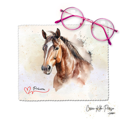 Chiffonnette chiffon essui lunettes motif Cheval  aquarelle personnalisé