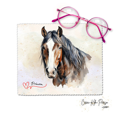 Chiffonnette chiffon essui lunettes motif Cheval  aquarelle personnalisé