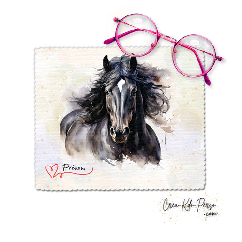 Chiffonnette chiffon essui lunettes motif Cheval  aquarelle personnalisé