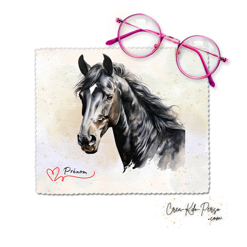 Chiffonnette chiffon essui lunettes motif Cheval aquarelle personnalisé