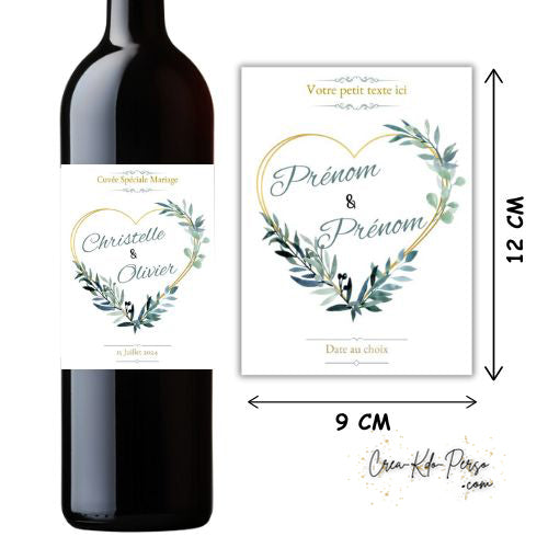 étiquettes Bouteille de Vin cuvée spéciale couple et mariage personnalisées coeur
