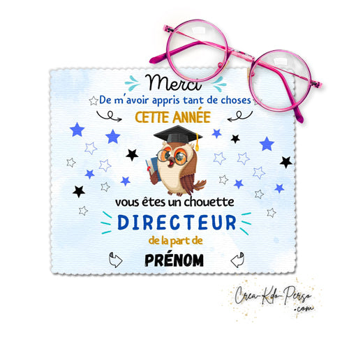 Chiffon à lunettes cadeau chouette directeur enseignant personnalisé