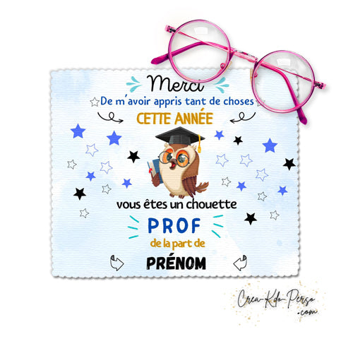 Chiffon à lunettes cadeau chouette prof enseignant personnalisé