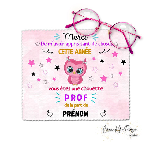 Chiffon à lunettes cadeau chouette prof enseignante personnalisé