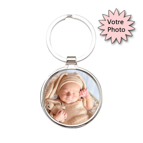 Porte clé en métal inoxydable rond personnalisé photo