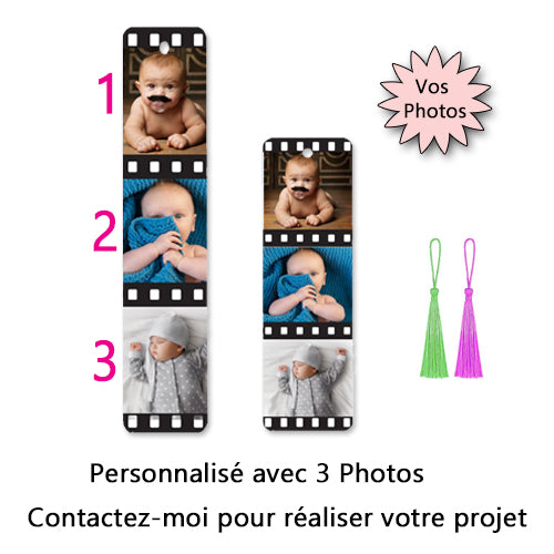 Marque page bookmark personnalisé avec 3 photos signet livre