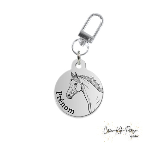 Médaille identification cheval personnalisée pendentif pour licol motif portrait fond argenté