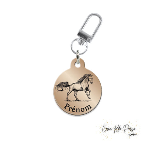 Médaille identification cheval personnalisée pendentif pour licol motif cheval fond bronze