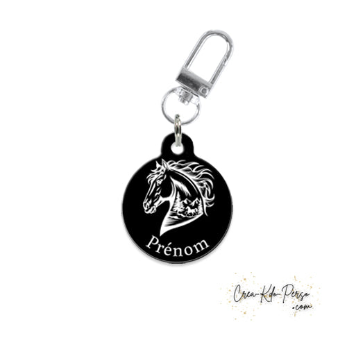 Médaille identification cheval personnalisée pendentif pour licol motif cheval sur fond noir